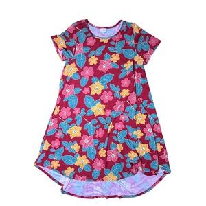 LuLaRoe Casual Dress Floral Print Short Sleeve‎ Round Neck Red XL